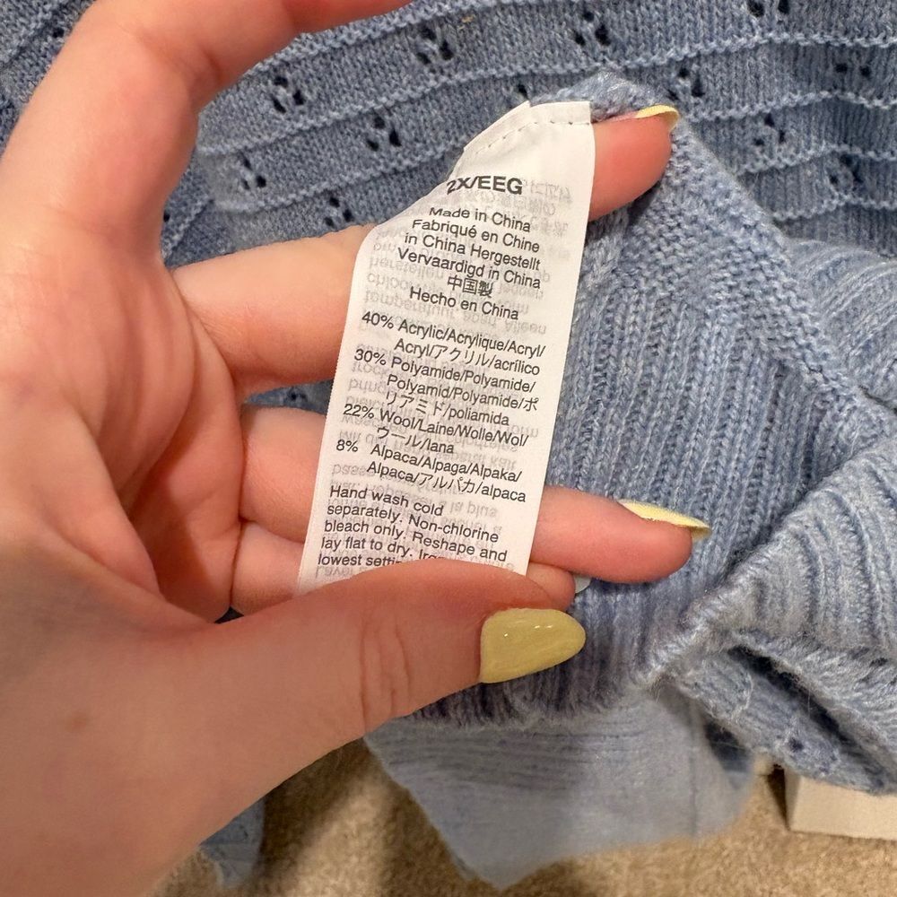 NWT J Crew Light Blue Eyelet Sweater Size 2X - Picture 3 of 4